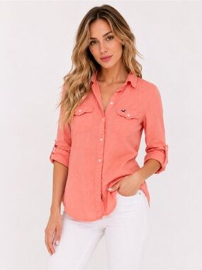 Hollister Coral Button-Front Casual Shirt